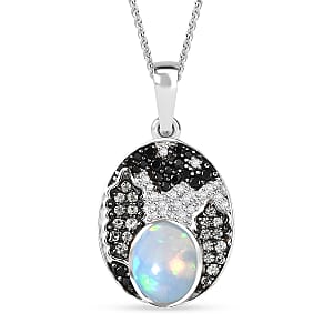 D'Joy Premium Ethiopian Welo Opal and Multi Gemstone 1.75 ctw Frostfire Valley Pendant Necklace in Rhodium Over Sterling Silver 20 Inches
