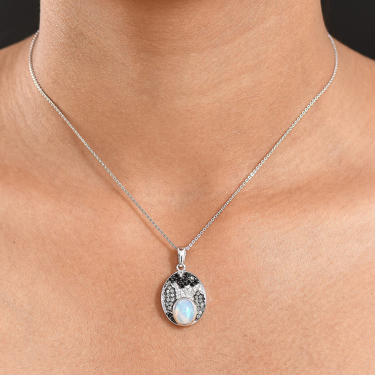 D'Joy Premium Ethiopian Welo Opal and Multi Gemstone 1.75 ctw Frostfire Valley Pendant Necklace in Rhodium Over Sterling Silver 20 Inches image number 2