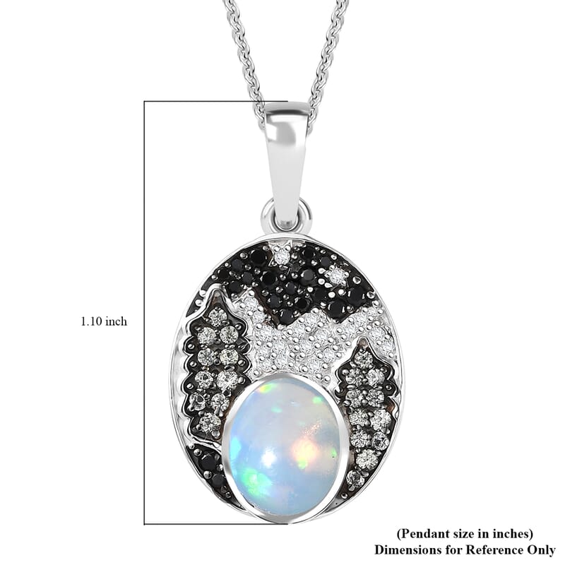 D'Joy Premium Ethiopian Welo Opal and Multi Gemstone 1.75 ctw Frostfire Valley Pendant Necklace in Rhodium Over Sterling Silver 20 Inches