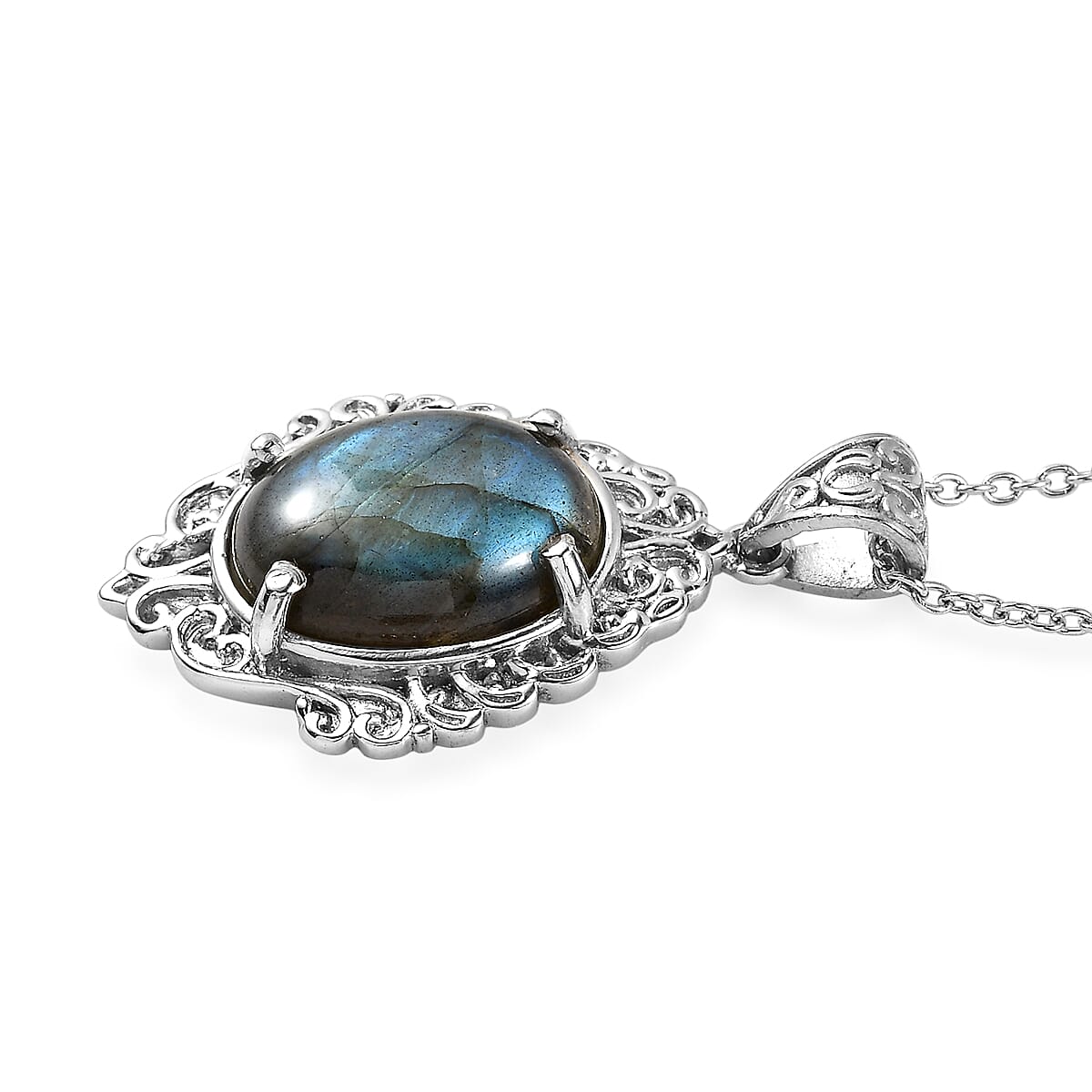 EverTrue Malagasy Labradorite 9.80 ctw Pendant Necklace in Stainless Steel 20 Inches  image number 3