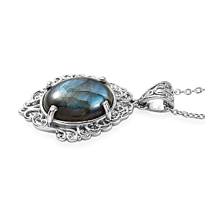 EverTrue Malagasy Labradorite 9.80 ctw Pendant Necklace in Stainless Steel 20 Inches 