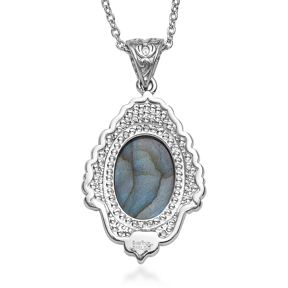 EverTrue Malagasy Labradorite 9.80 ctw Pendant Necklace in Stainless Steel 20 Inches