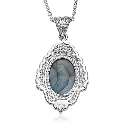 EverTrue Malagasy Labradorite 9.80 ctw Pendant Necklace in Stainless Steel 20 Inches