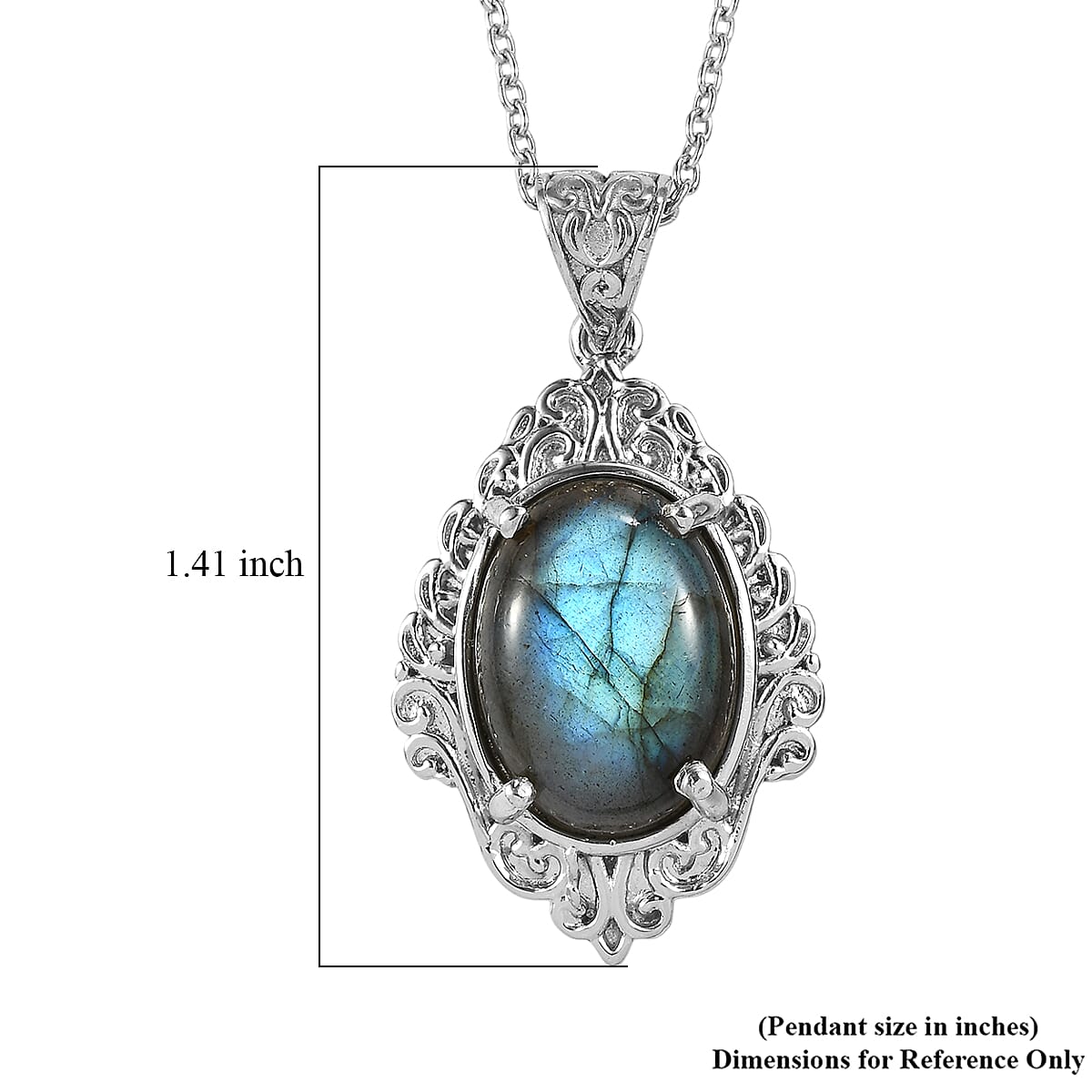 EverTrue Malagasy Labradorite 9.80 ctw Pendant Necklace in Stainless Steel 20 Inches