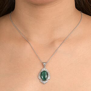 EverTrue African Malachite 12.30 ctw Pendant Necklace in Stainless Steel 20 Inches 