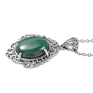 EverTrue African Malachite 12.30 ctw Pendant Necklace in Stainless Steel 20 Inches 