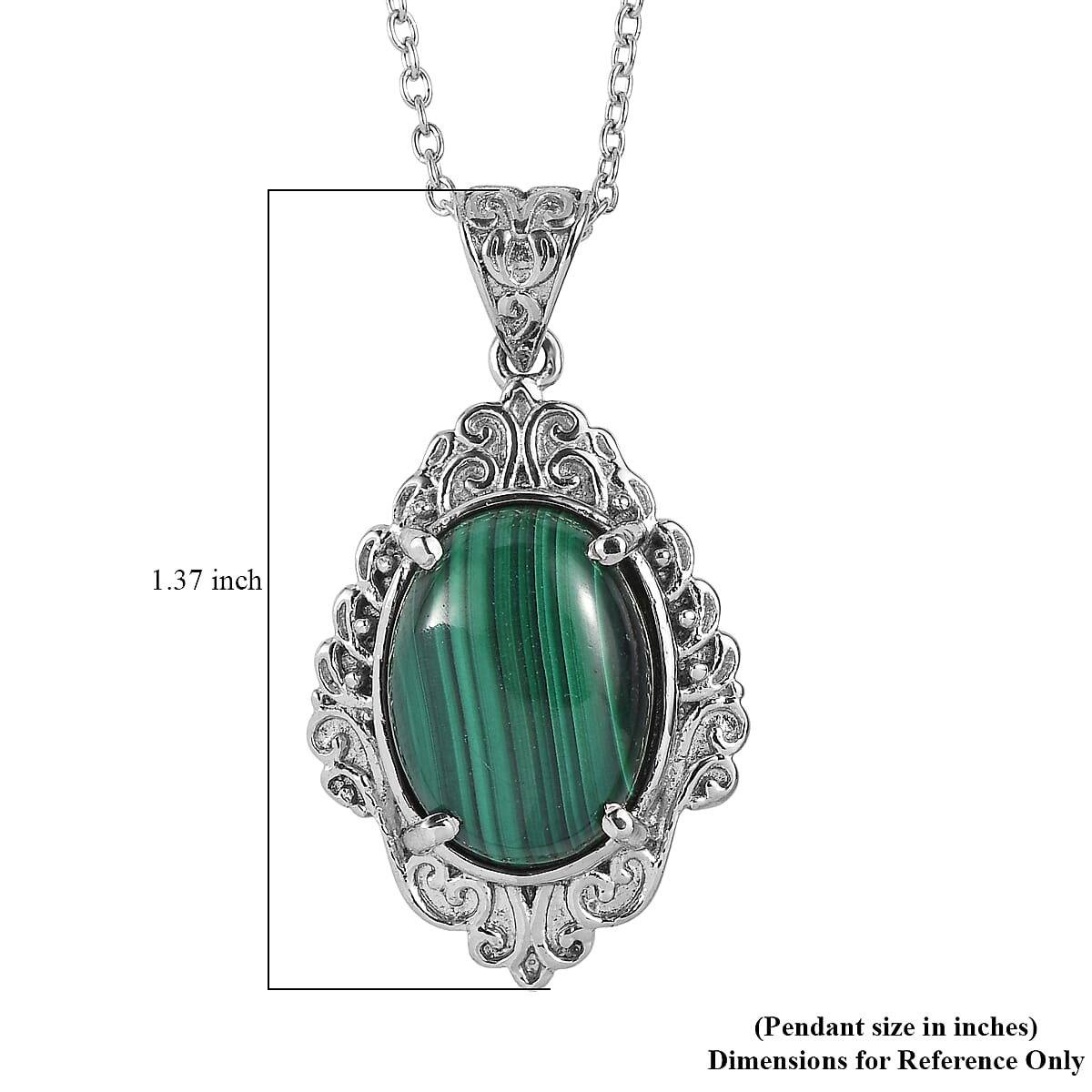 EverTrue African Malachite 12.30 ctw Pendant Necklace in Stainless Steel 20 Inches  image number 6