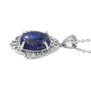 EverTrue Lapis Lazuli 10.50 ctw Pendant Necklace in Stainless Steel 20 Inches 