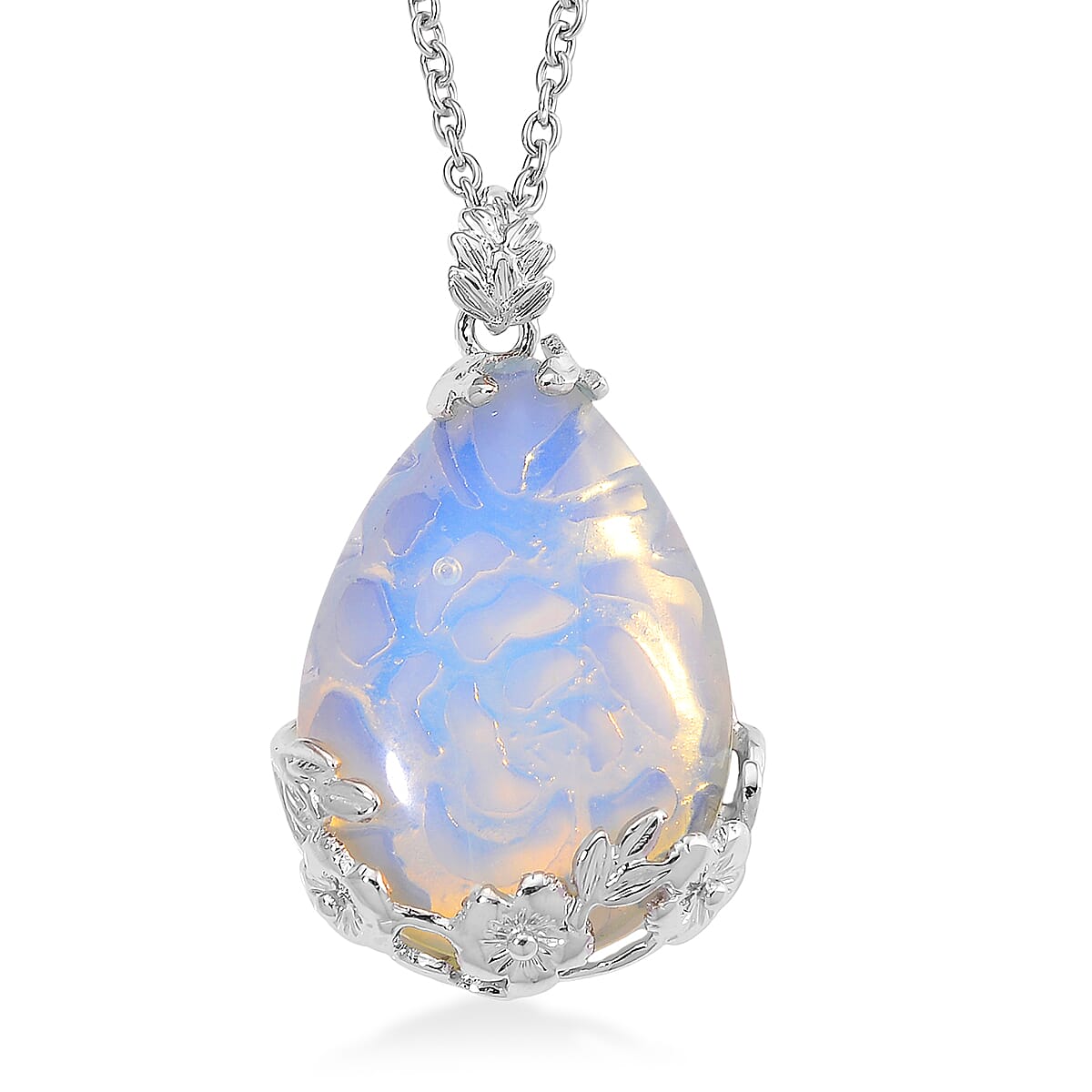 Opalite 100.00 ctw Beaded Stretch Bracelet and Pendant in Silvertone with Stainless Steel Necklace 20 Inches image number 4