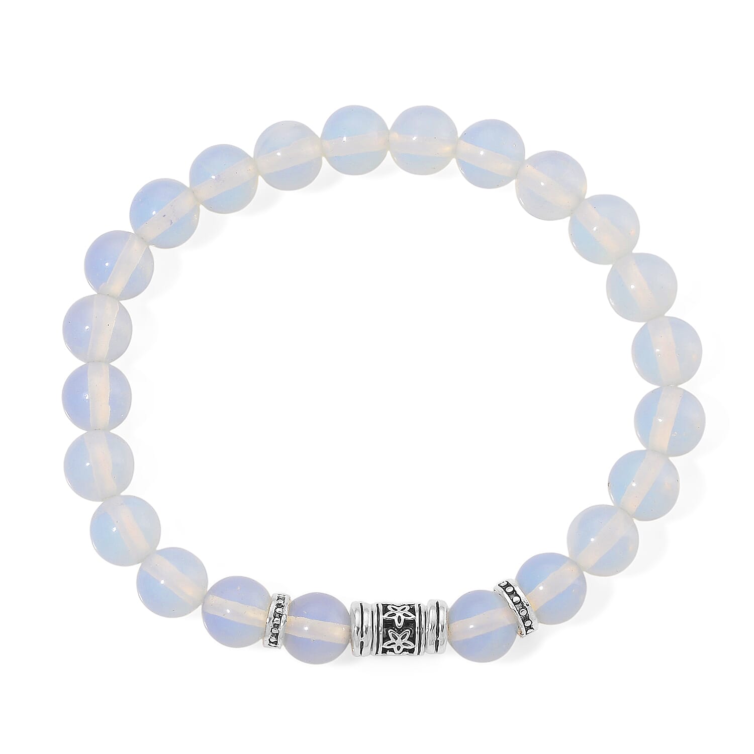 Opalite 100.00 ctw Beaded Stretch Bracelet and Pendant in Silvertone with Stainless Steel Necklace 20 Inches