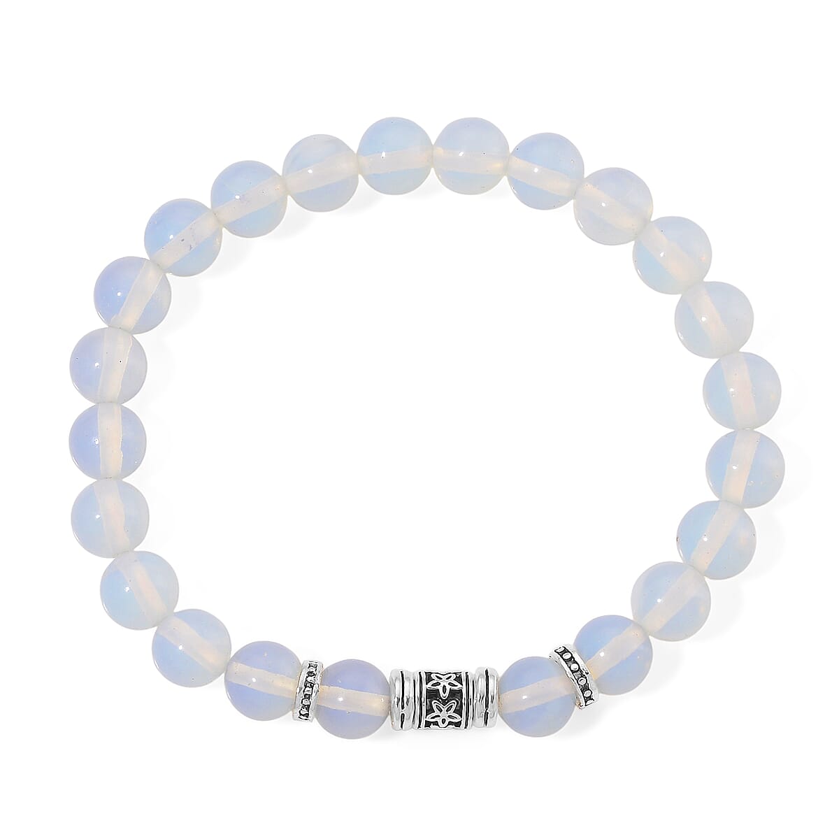 Opalite 100.00 ctw Beaded Stretch Bracelet and Pendant in Silvertone with Stainless Steel Necklace 20 Inches image number 7