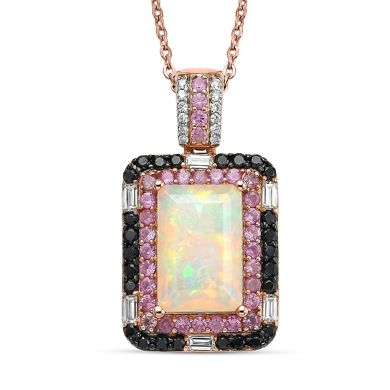 D'Joy Premium Ethiopian Welo Opal, Multi Gemstone 3.75 ctw Aurora Opal Pendant Necklace in 18K Vermeil Rose Gold Over Sterling Silver 20 Inches