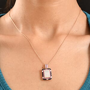 D'Joy Premium Ethiopian Welo Opal, Multi Gemstone 3.75 ctw Aurora Opal Pendant Necklace in 18K Vermeil Rose Gold Over Sterling Silver 20 Inches (Del. in 5-7 Days)