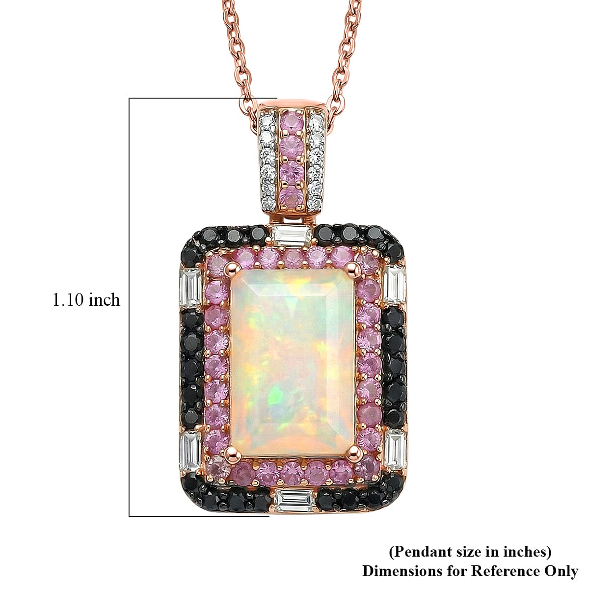 D'Joy Premium Ethiopian Welo Opal, Multi Gemstone Mosaic Art Pendant Necklace (20 Inches) in 18K Vermeil RG Over Sterling Silver 3.75 ctw image number 6