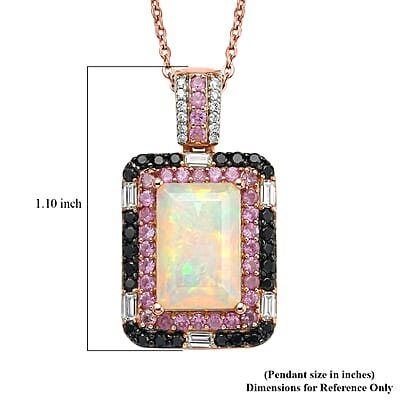 D'Joy Premium Ethiopian Welo Opal, Multi Gemstone 3.75 ctw Aurora Opal Pendant Necklace in 18K Vermeil Rose Gold Over Sterling Silver 20 Inches