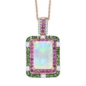 D'Joy Premium Ethiopian Welo Opal and Multi Gemstone 4.00 ctw Aurora Opal Pendant Necklace in 18K Vermeil Rose Gold Over Sterling Silver 20 Inches (Del. in 5-7 Days)