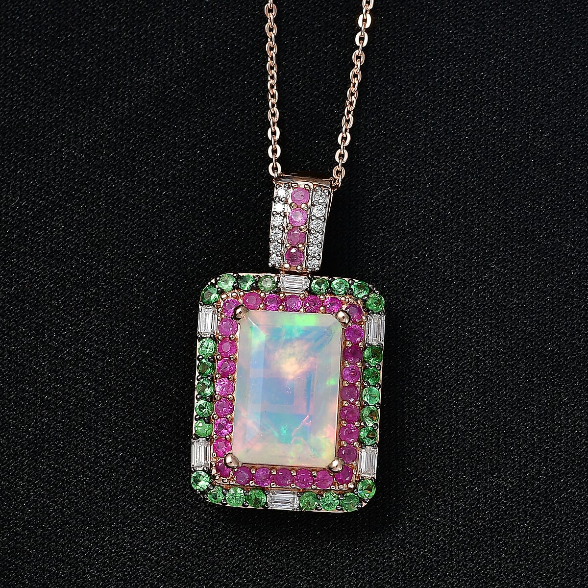 D'Joy Premium Ethiopian Welo Opal and Multi Gemstone 4.00 ctw Aurora Opal Pendant Necklace in 18K Vermeil Rose Gold Over Sterling Silver 20 Inches (Del. in 5-7 Days) image number 1