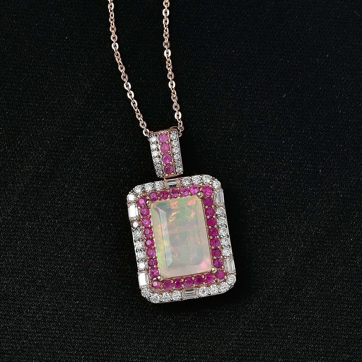 D'Joy Premium Ethiopian Welo Opal and Multi Gemstone 3.75 ctw Aurora Opal Pendant Necklace in 18K Vermeil Rose Gold Over Sterling Silver 20 Inches (Del. in 5-7 Days) image number 1