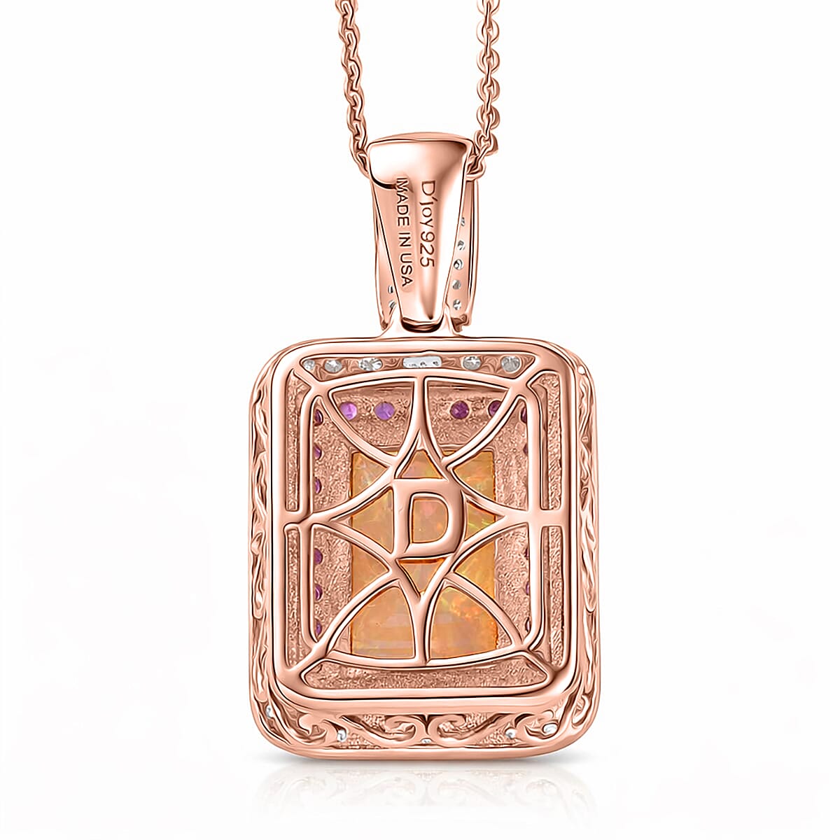 D'Joy Premium Ethiopian Welo Opal and Multi Gemstone 3.75 ctw Aurora Opal Pendant Necklace in 18K Vermeil Rose Gold Over Sterling Silver 20 Inches (Del. in 5-7 Days) image number 4
