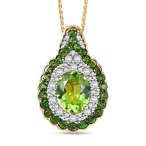 D'Joy Hebei Peridot and Multi Gemstone 4.20 ctw Classic Ornate Oval Pendant Necklace in 18K Vermeil Yellow Gold Over Sterling Silver 20 Inches