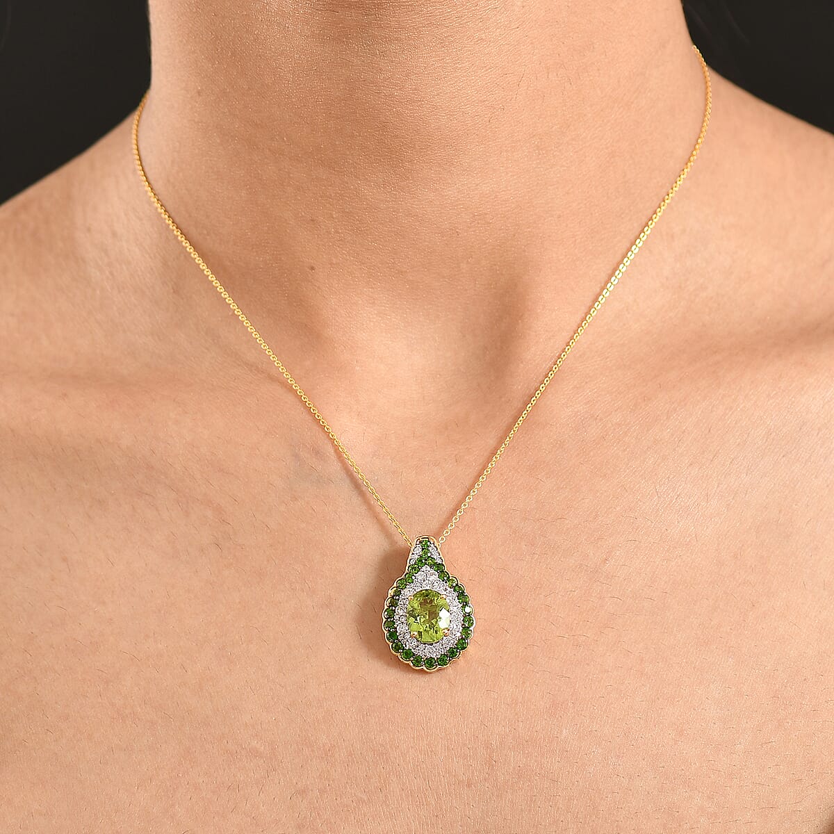 D'Joy Hebei Peridot, Multi Gemstone Pendant Necklace (20 Inches) in 18K Vermeil YG Over Sterling Silver 4.20 ctw image number 2