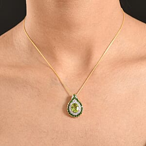D'Joy Hebei Peridot and Multi Gemstone 4.20 ctw Classic Ornate Oval Pendant Necklace in 18K Vermeil Yellow Gold Over Sterling Silver 20 Inches