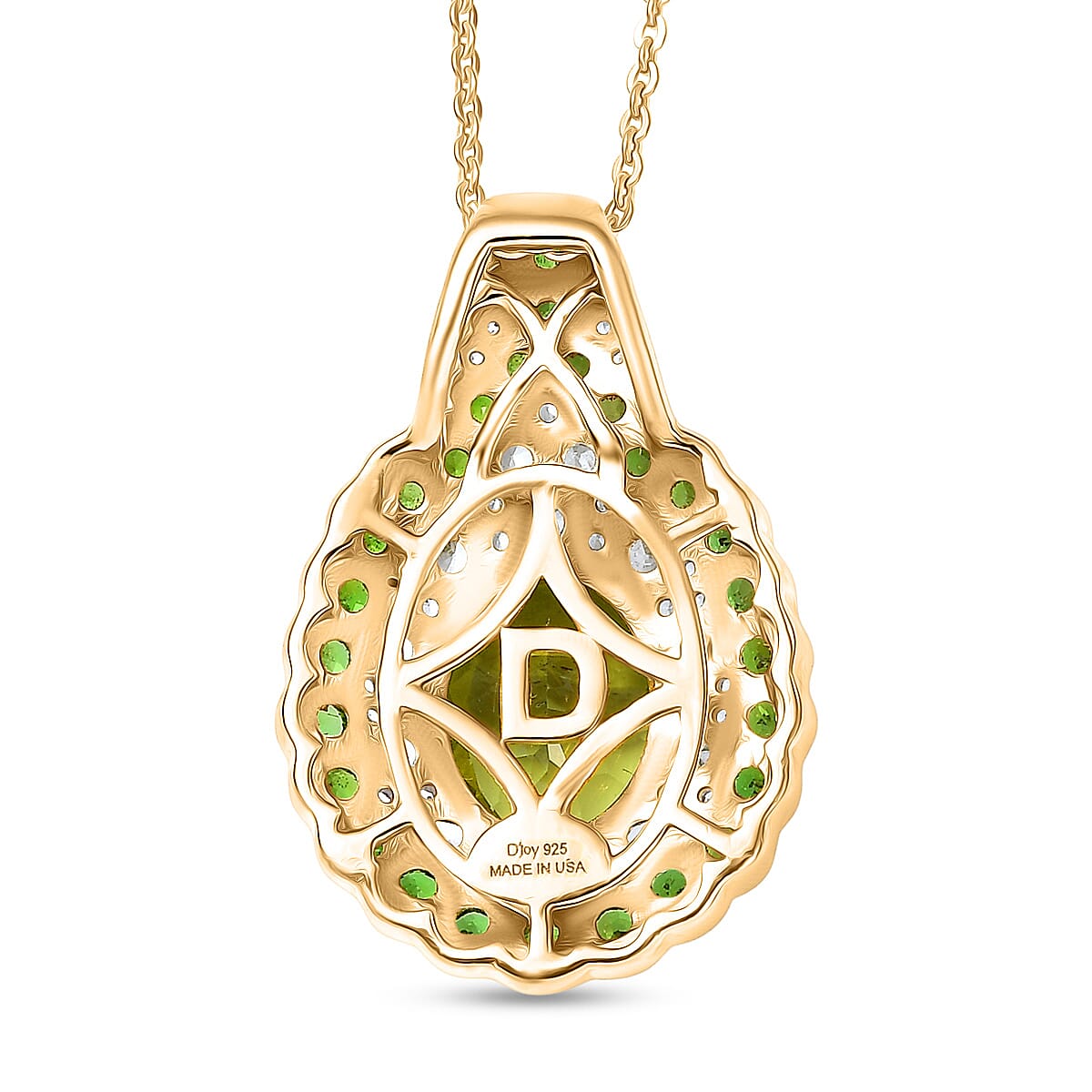 D'Joy Hebei Peridot and Multi Gemstone 4.20 ctw Classic Ornate Oval Pendant Necklace in 18K Vermeil Yellow Gold Over Sterling Silver 20 Inches image number 3