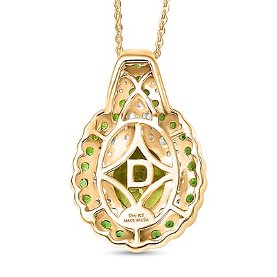 D'Joy Hebei Peridot and Multi Gemstone 4.20 ctw Classic Ornate Oval Pendant Necklace in 18K Vermeil Yellow Gold Over Sterling Silver 20 Inches