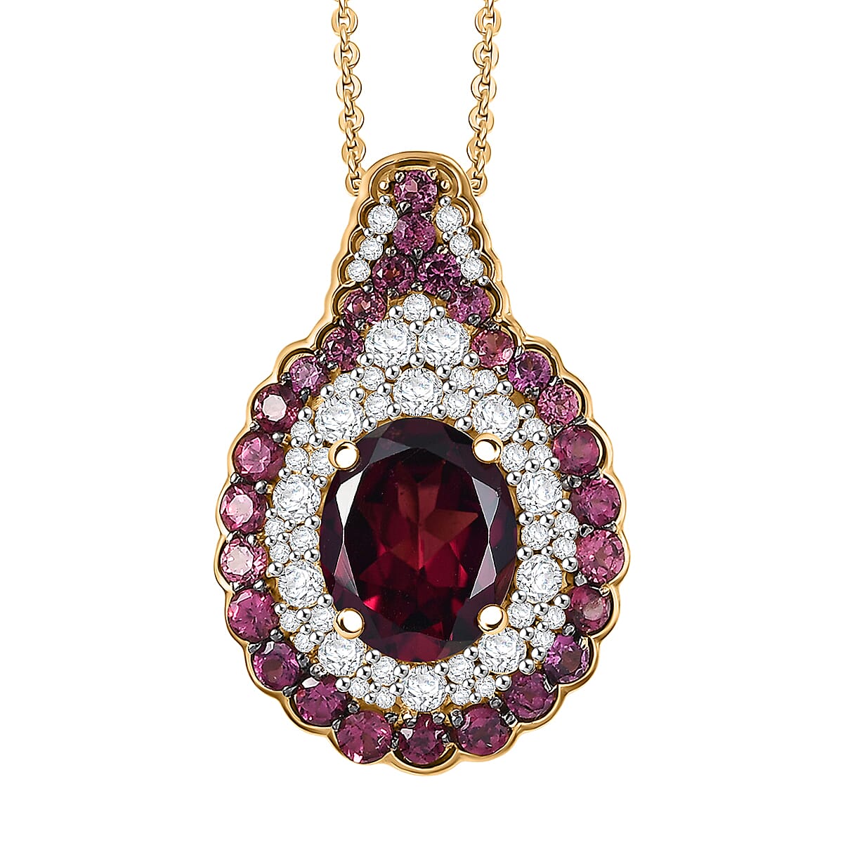 D'Joy Orissa Rhodolite Garnet and White Zircon 4.70 ctw Pendant Necklace in 18K Vermeil Yellow Gold Over Sterling Silver 20 Inches image number 0