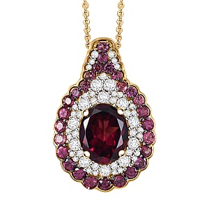 D'Joy Orissa Rhodolite Garnet and White Zircon 4.70 ctw Pendant Necklace in 18K Vermeil Yellow Gold Over Sterling Silver 20 Inches