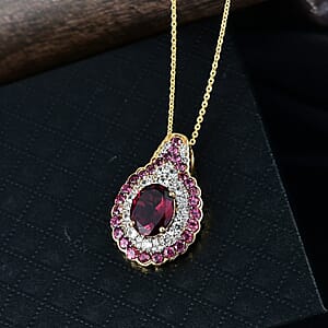 D'Joy Orissa Rhodolite Garnet and White Zircon 4.70 ctw Classic Ornate Oval Pendant Necklace in 18K Vermeil Yellow Gold Over Sterling Silver 20 Inches