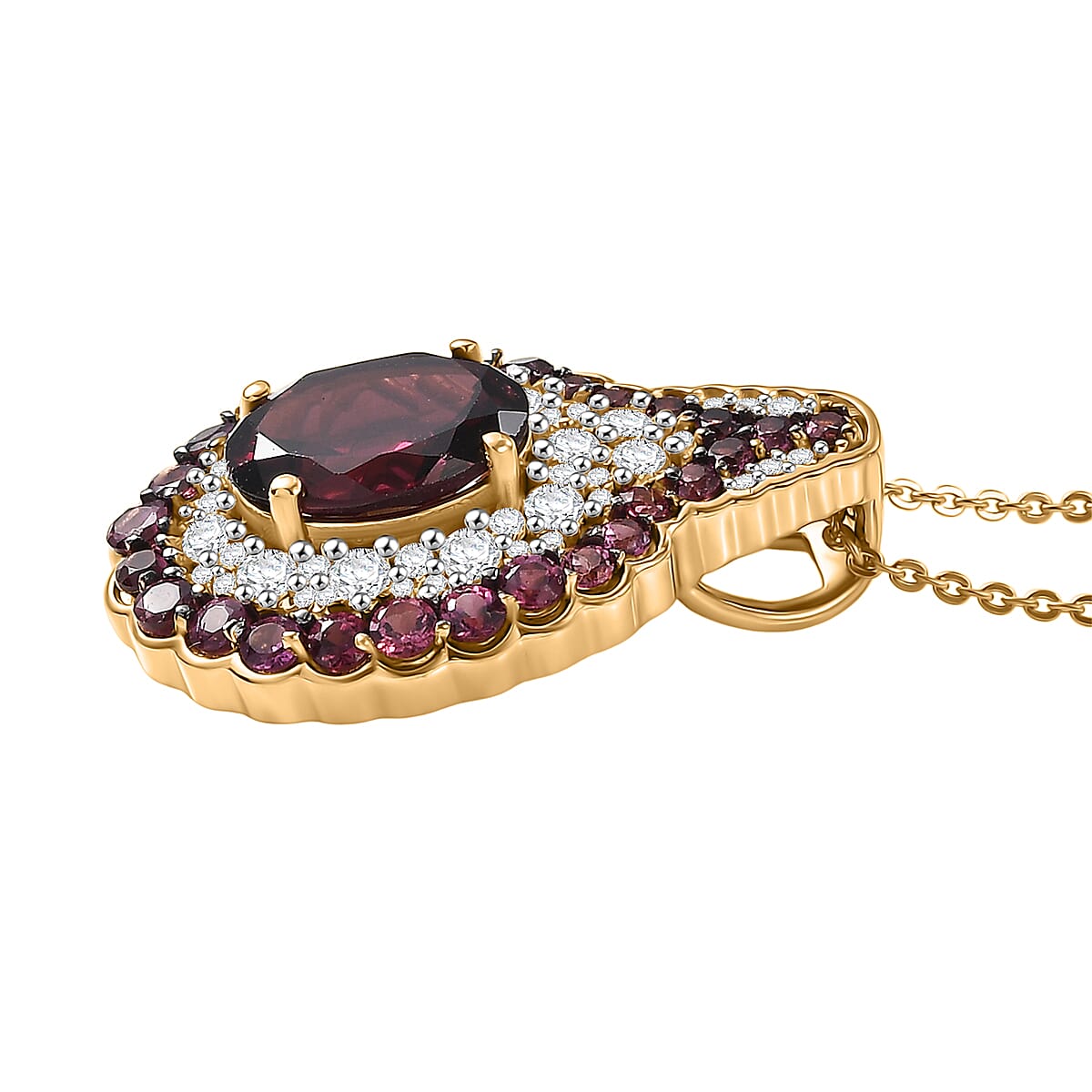D'Joy Orissa Rhodolite Garnet and White Zircon 4.70 ctw Pendant Necklace in 18K Vermeil Yellow Gold Over Sterling Silver 20 Inches image number 3