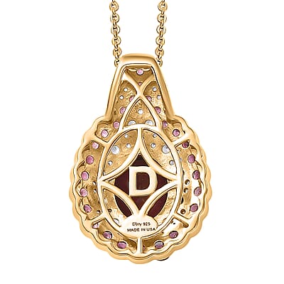 D'Joy Orissa Rhodolite Garnet and White Zircon 4.70 ctw Classic Ornate Oval Pendant Necklace in 18K Vermeil Yellow Gold Over Sterling Silver 20 Inches