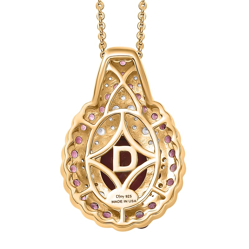 D'Joy Orissa Rhodolite Garnet and White Zircon 4.70 ctw Classic Ornate Oval Pendant Necklace in 18K Vermeil Yellow Gold Over Sterling Silver 20 Inches