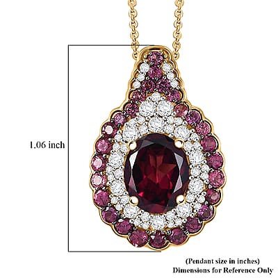 D'Joy Orissa Rhodolite Garnet and White Zircon 4.70 ctw Classic Ornate Oval Pendant Necklace in 18K Vermeil Yellow Gold Over Sterling Silver 20 Inches