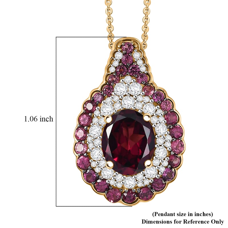 D'Joy Orissa Rhodolite Garnet and White Zircon 4.70 ctw Classic Ornate Oval Pendant Necklace in 18K Vermeil Yellow Gold Over Sterling Silver 20 Inches