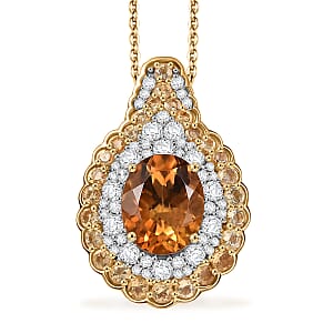D'Joy Santa Ana Madeira Citrine and White Zircon 3.90 ctw Classic Ornate Oval Pendant Necklace in 18K Vermeil Yellow Gold Over Sterling Silver 20 Inches