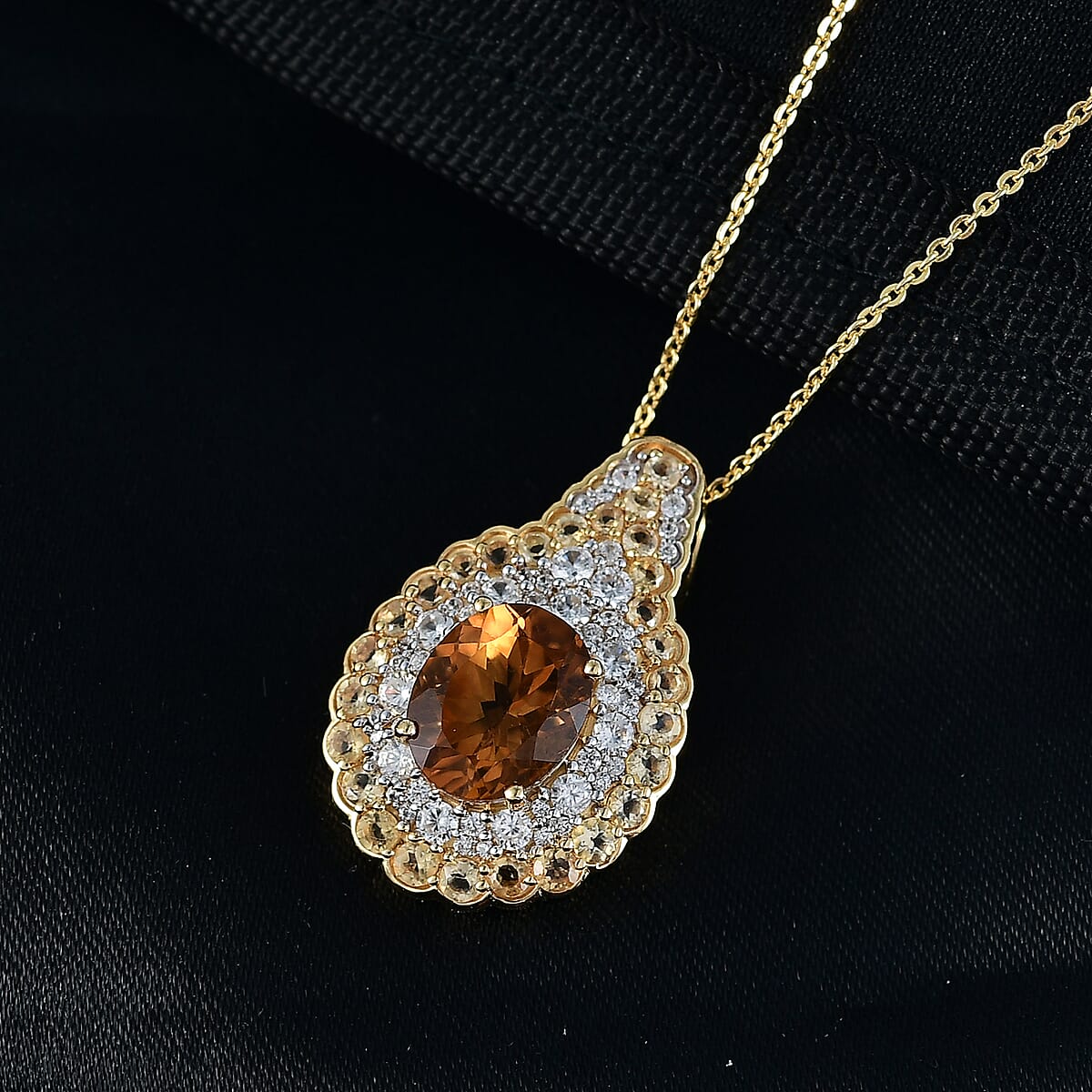 D'Joy Santa Ana Madeira Citrine and White Zircon 3.90 ctw Classic Ornate Oval Pendant Necklace in 18K Vermeil Yellow Gold Over Sterling Silver 20 Inches image number 1
