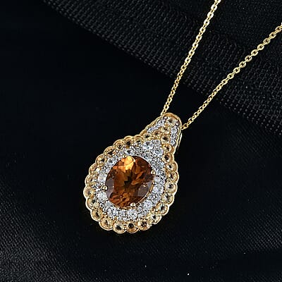 D'Joy Santa Ana Madeira Citrine and White Zircon 3.90 ctw Classic Ornate Oval Pendant Necklace in 18K Vermeil Yellow Gold Over Sterling Silver 20 Inches