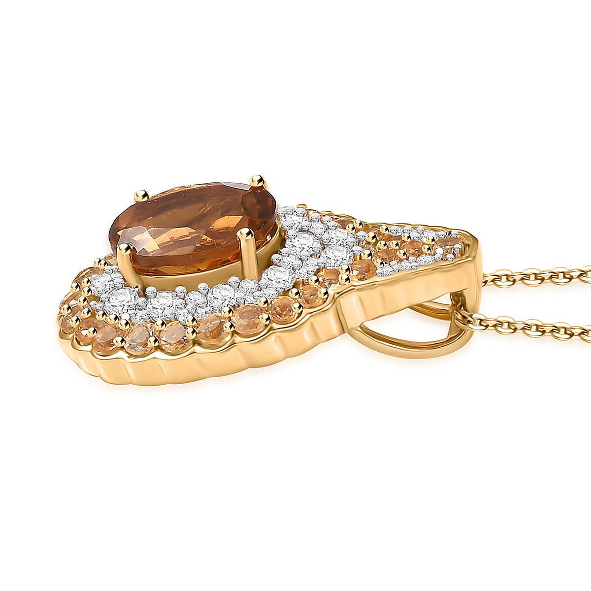 D'Joy Santa Ana Madeira Citrine and White Zircon 3.90 ctw Classic Ornate Oval Pendant Necklace in 18K Vermeil Yellow Gold Over Sterling Silver 20 Inches image number 3