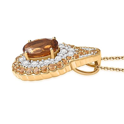 D'Joy Santa Ana Madeira Citrine and White Zircon 3.90 ctw Classic Ornate Oval Pendant Necklace in 18K Vermeil Yellow Gold Over Sterling Silver 20 Inches
