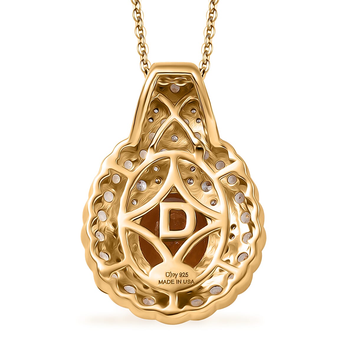 D'Joy Santa Ana Madeira Citrine and White Zircon 3.90 ctw Classic Ornate Oval Pendant Necklace in 18K Vermeil Yellow Gold Over Sterling Silver 20 Inches image number 4