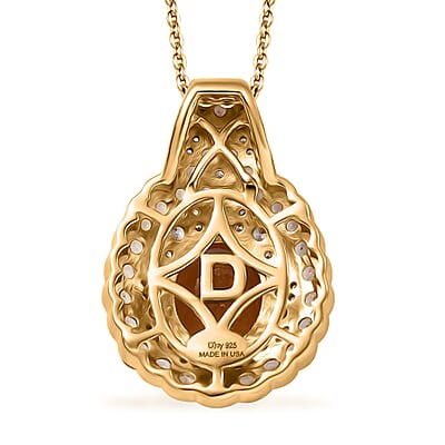 D'Joy Santa Ana Madeira Citrine and White Zircon 3.90 ctw Classic Ornate Oval Pendant Necklace in 18K Vermeil Yellow Gold Over Sterling Silver 20 Inches