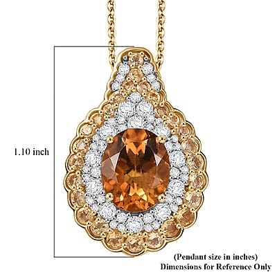 D'Joy Santa Ana Madeira Citrine and White Zircon 3.90 ctw Classic Ornate Oval Pendant Necklace in 18K Vermeil Yellow Gold Over Sterling Silver 20 Inches