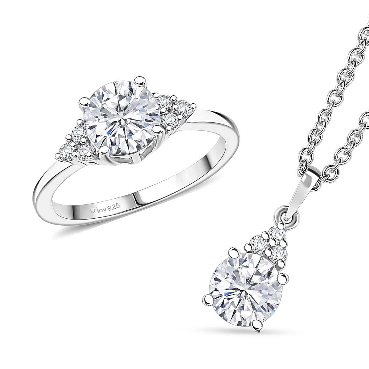 Doorbuster D'Joy Moissanite 2.75 ctw Classic Ring (Size 5.0) and Pendant Necklace in Rhodium Over Sterling Silver 20 Inches image number 0