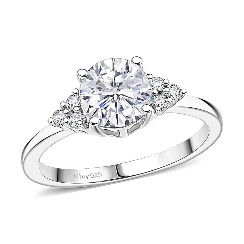 D'Joy Moissanite 2.60 ctw Classic Ring (Size 7.0) and Pendant Necklace 20 Inches in Rhodium Over Sterling Silver