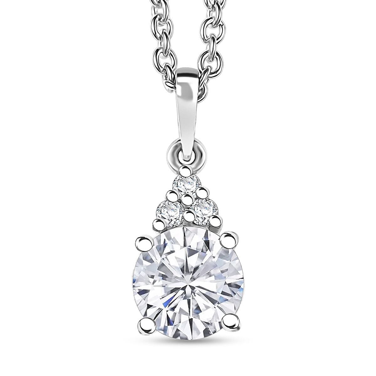Doorbuster D'Joy Moissanite (Rnd 7mm) Ring (Size 7.0) and Pendant Necklace (20 Inches) in Rhodium Over Sterling Silver 2.75 ctw image number 6