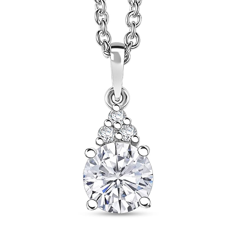 D'Joy Moissanite 2.60 ctw Classic Ring (Size 7.0) and Pendant Necklace 20 Inches in Rhodium Over Sterling Silver