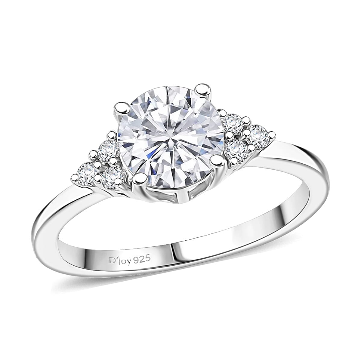 D'Joy Moissanite 2.75 ctw Classic Ring (Size 8.0) and Pendant Necklace in Rhodium Over Sterling Silver 20 Inches
