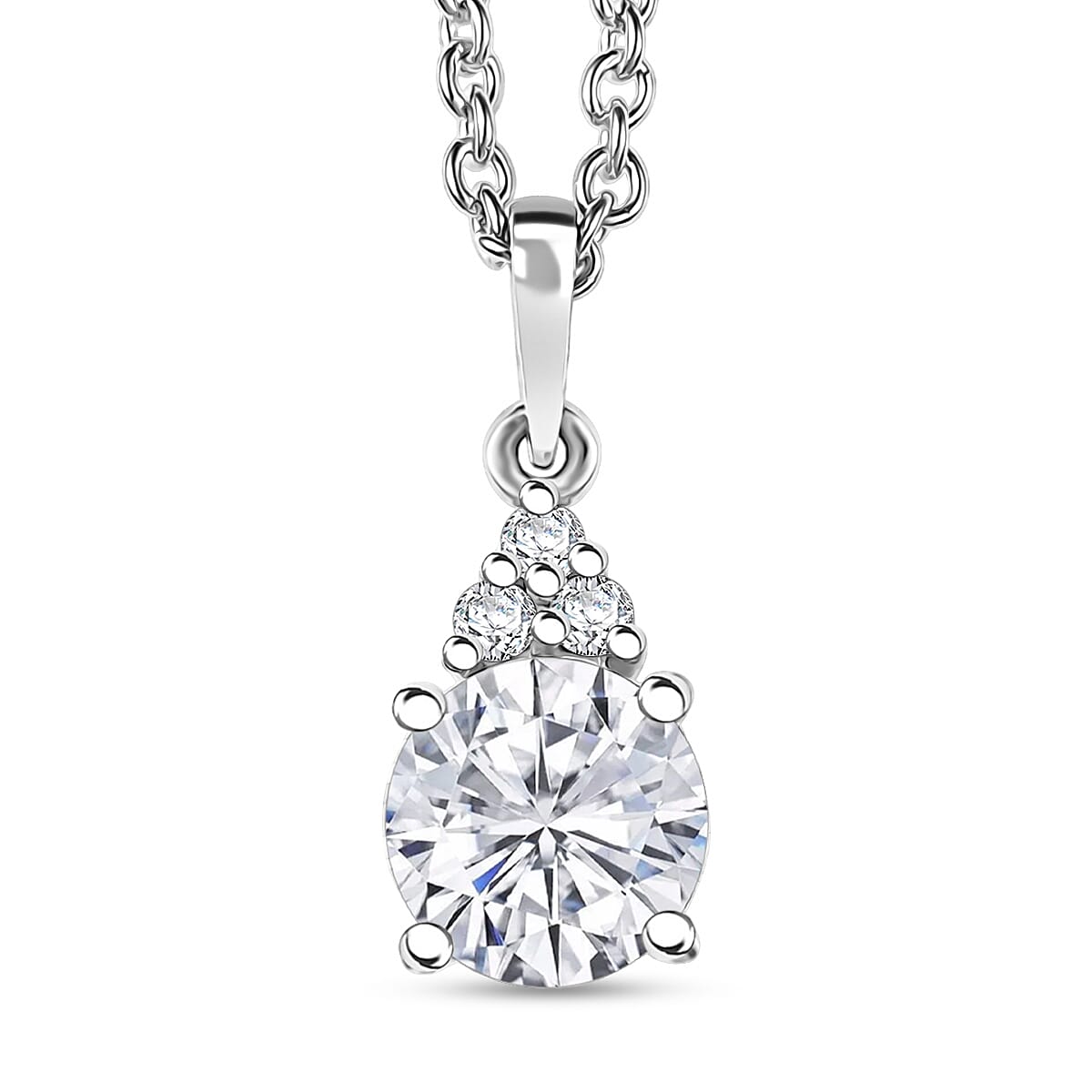 D'Joy Moissanite 2.75 ctw Classic Ring (Size 8.0) and Pendant Necklace in Rhodium Over Sterling Silver 20 Inches